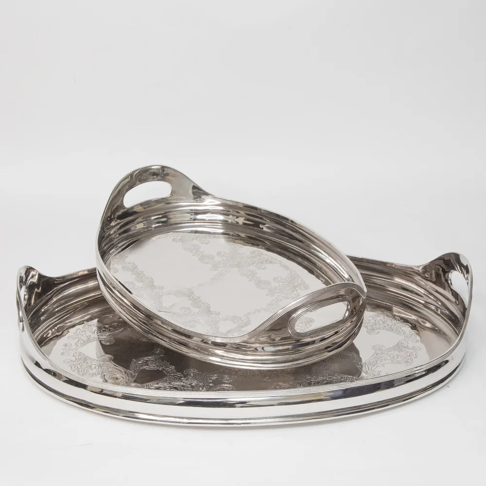 AC-T003 DECOR OVAL ETCHED NICKEL TRAY - LARGE