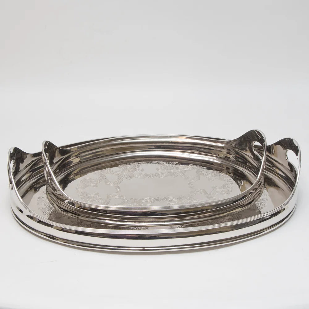AC-T003 DECOR OVAL ETCHED NICKEL TRAY - LARGE