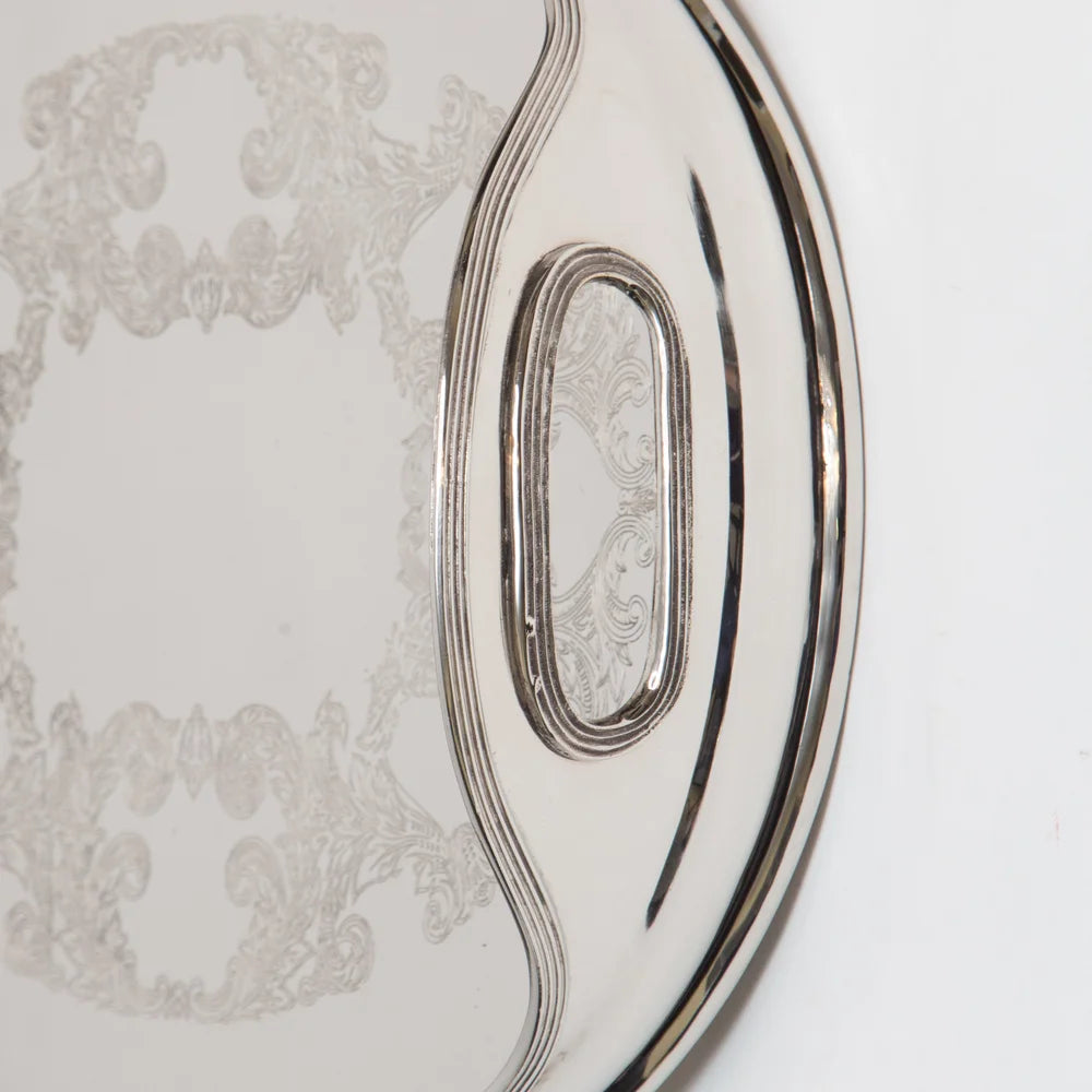 AC-T003 DECOR OVAL ETCHED NICKEL TRAY - LARGE