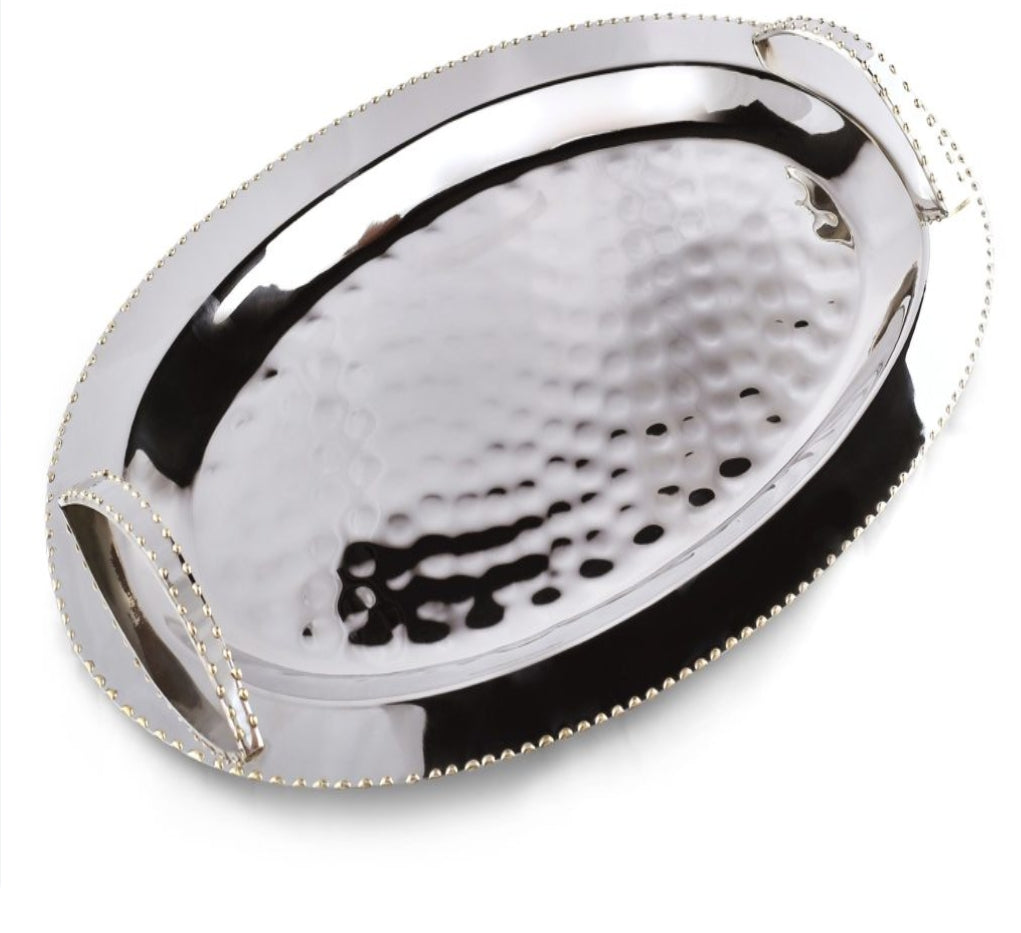 AC-T009  NICKEL AND GOLD OVAL BEAD HANDLE TRAY