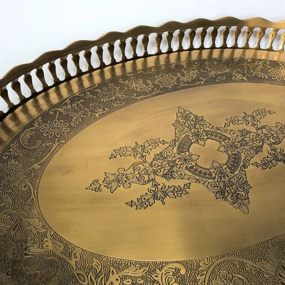 AC-T007 ANTIQUE BRASS DECOR OVAL TRAY WITH HANDLES