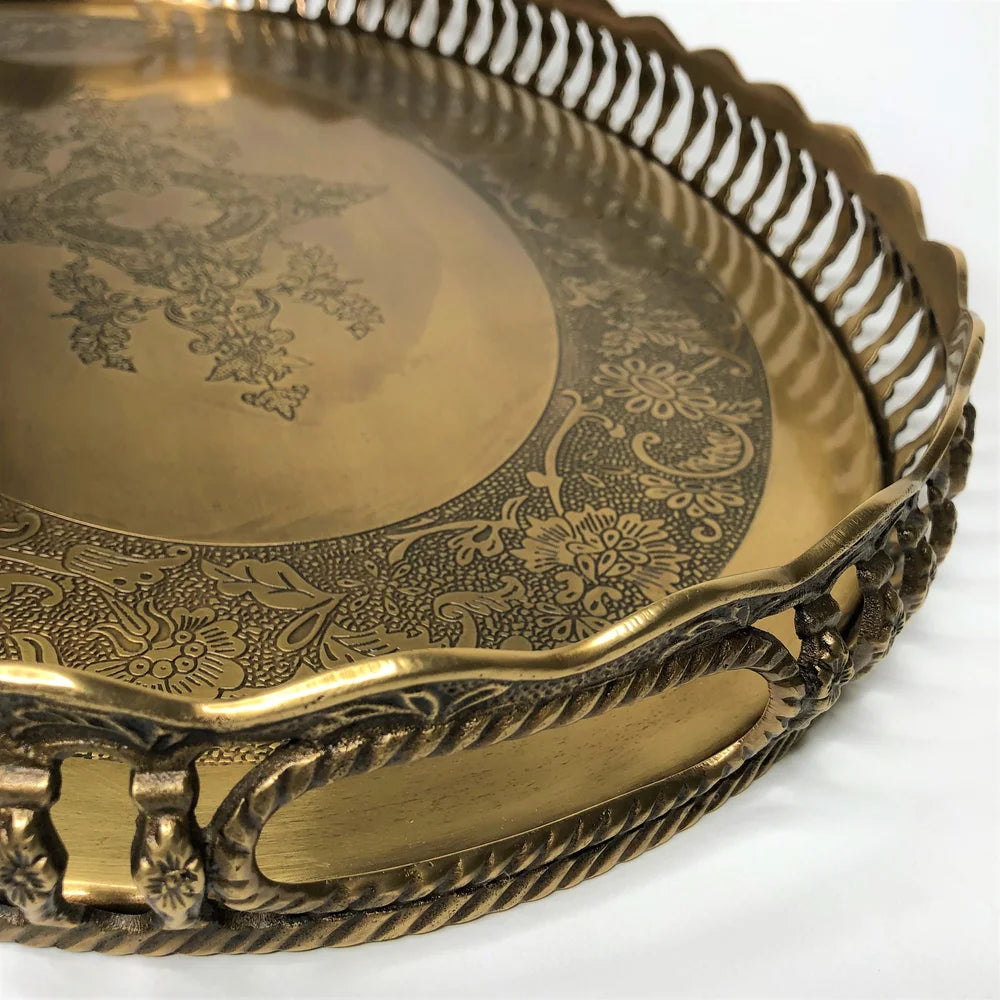 AC-T007 ANTIQUE BRASS DECOR OVAL TRAY WITH HANDLES