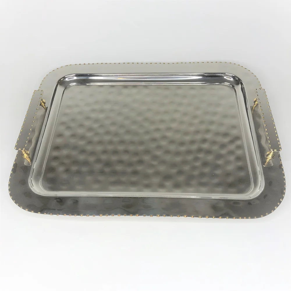 AC-T008 BEAD DECOR RECTANGULAR TRAY WITH HANDLES