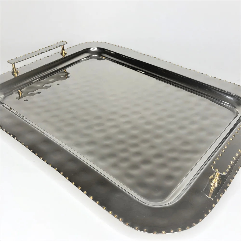 AC-T008 BEAD DECOR RECTANGULAR TRAY WITH HANDLES