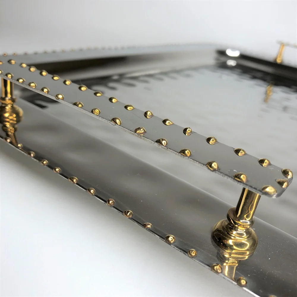 AC-T008 BEAD DECOR RECTANGULAR TRAY WITH HANDLES