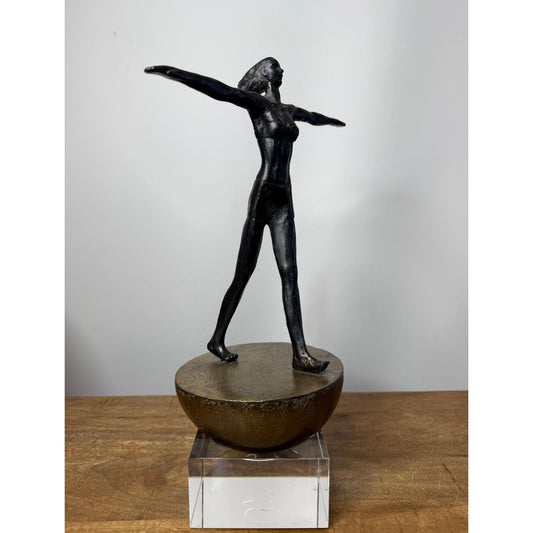 SC-003 WOMAN BRONZE BALANCE SCULPTURE WITH CRYSTAL BASE