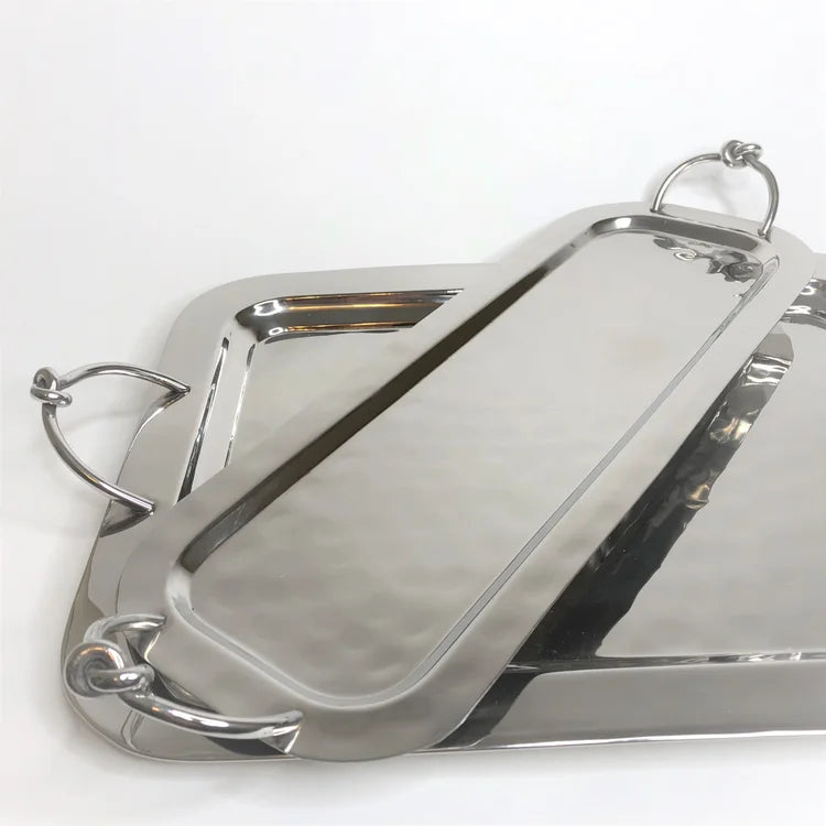 AC-T005 DECOR RECTANGULAR TRAY - KNOT DETAILS HANDLES - LARGE