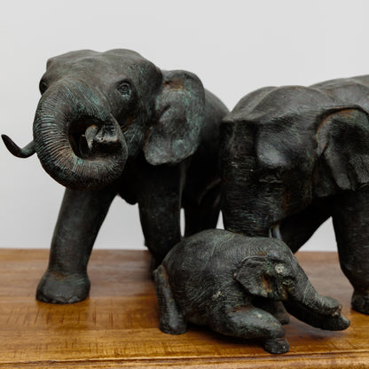 SC-006 WILDLIFE HAND-MADE BRONZE ELEPHANT FAMILY - SET 0F TWO ONE-OF-A-KIND