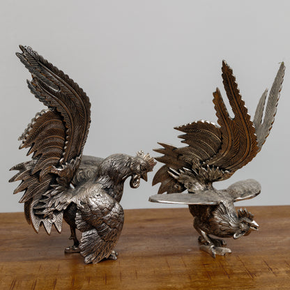 SC-007 BRASS ROOSTERS - SET OF TWO WITH HANDMADE DETAILS  ONE-OF-A-KIND