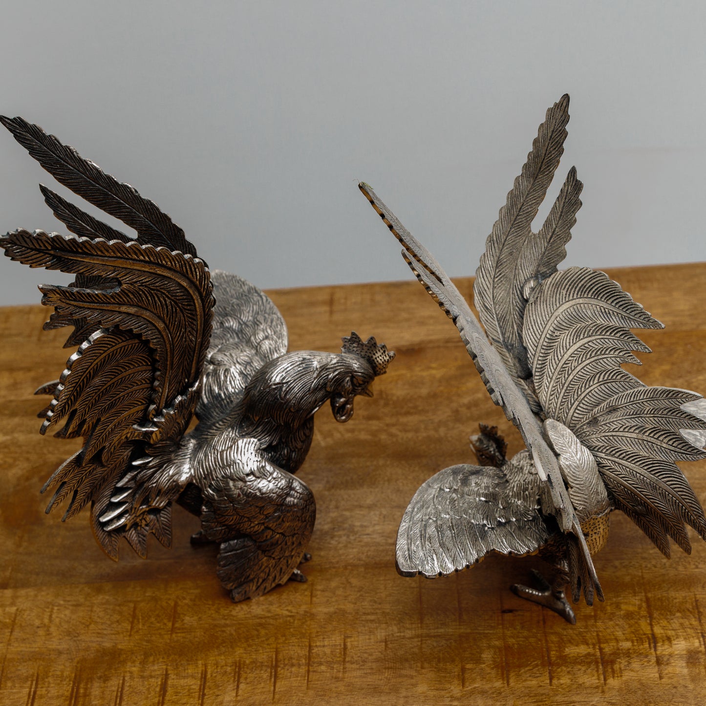 SC-007 BRASS ROOSTERS - SET OF TWO WITH HANDMADE DETAILS  ONE-OF-A-KIND