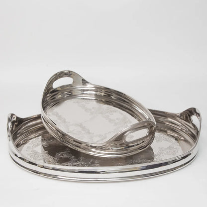 AC-T003 DECOR OVAL ETCHED NICKEL TRAY - LARGE