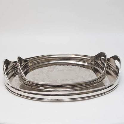 AC-T003 DECOR OVAL ETCHED NICKEL TRAY - LARGE