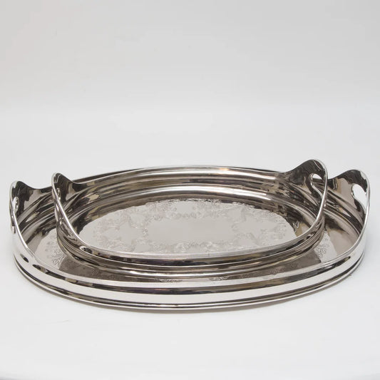 AC-T004 DECOR OVAL ETCHED NICKEL TRAY - MEDIUM