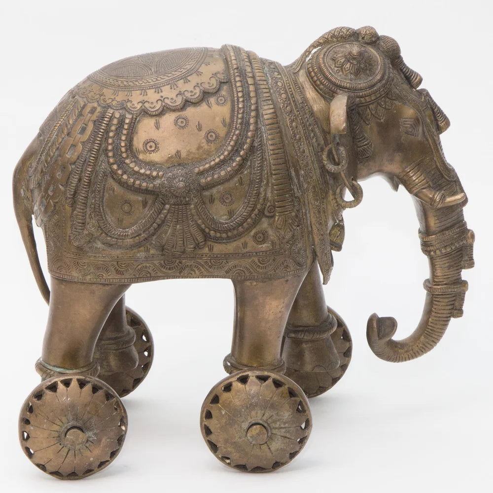 SC001 ONE OF A KIND BRASS ELEPHANT ON WHEELS - HANDMADE DETAILS