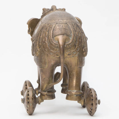 SC001 ONE OF A KIND BRASS ELEPHANT ON WHEELS - HANDMADE DETAILS