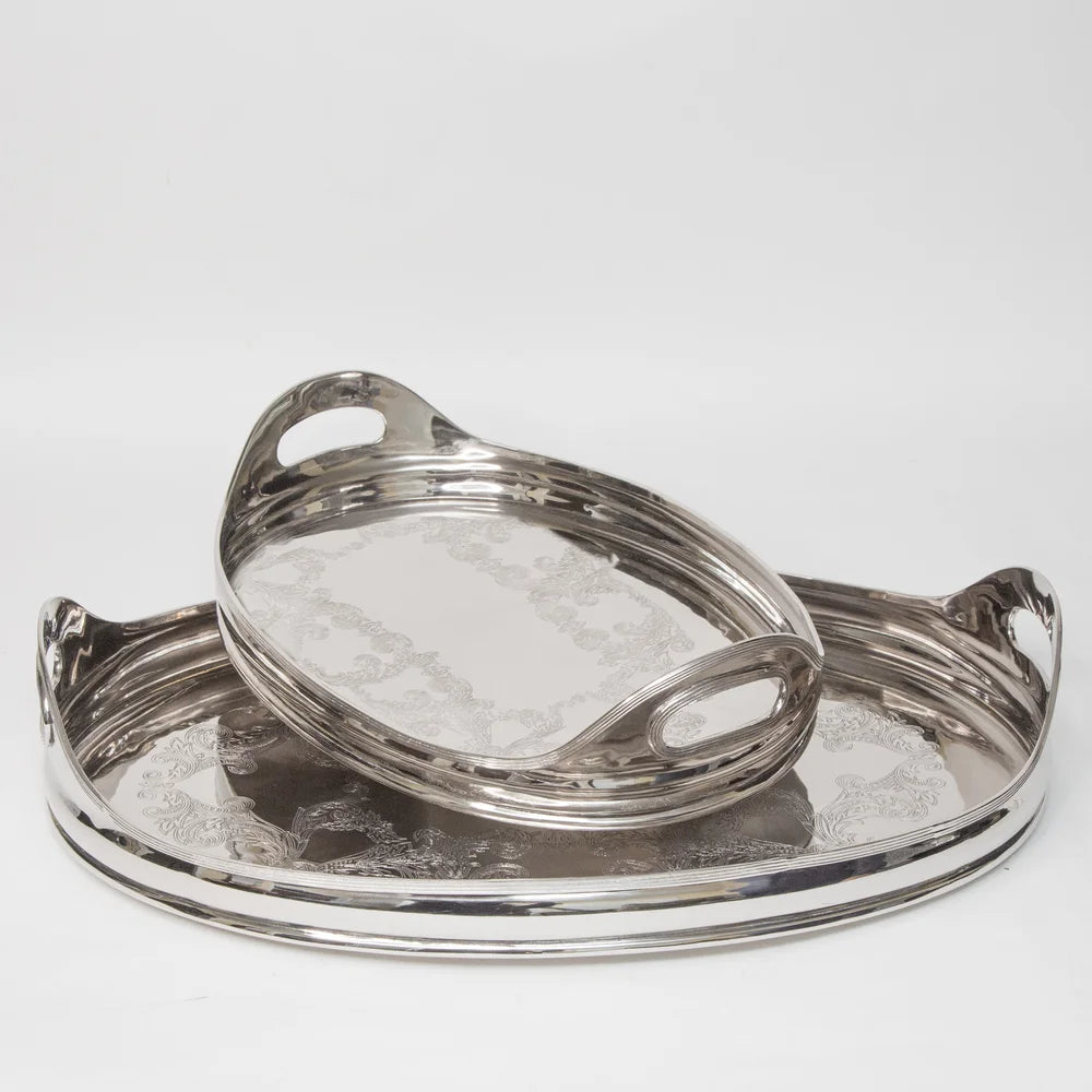 AC-T004 DECOR OVAL ETCHED NICKEL TRAY - MEDIUM