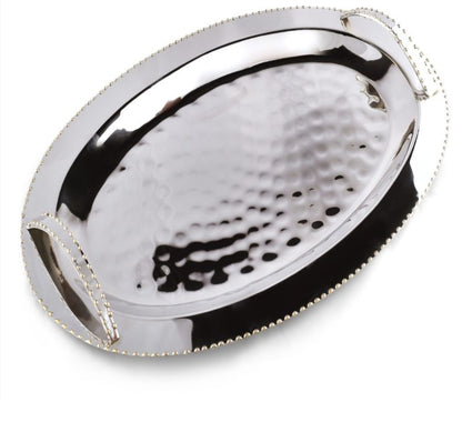 AC-T009  NICKEL AND GOLD OVAL BEAD HANDLE TRAY