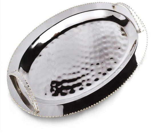 AC-T009  NICKEL AND GOLD OVAL BEAD HANDLE TRAY