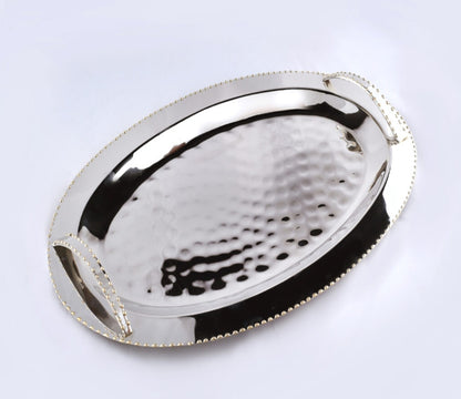 AC-T009  NICKEL AND GOLD OVAL BEAD HANDLE TRAY