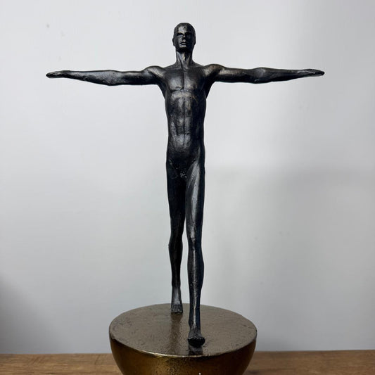 SC002 MAN BRONZE BALANCE SCULPTURE WITH CRYSTAL BASE