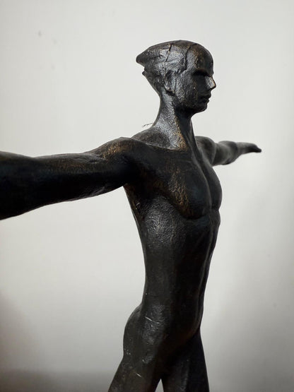 SC002 MAN BRONZE BALANCE SCULPTURE WITH CRYSTAL BASE