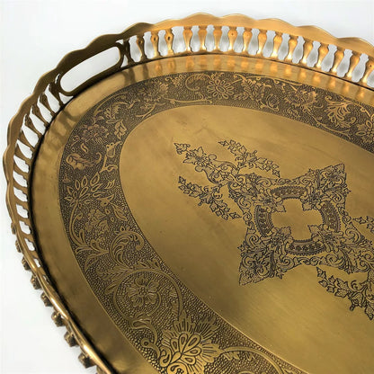 AC-T007 ANTIQUE BRASS DECOR OVAL TRAY WITH HANDLES