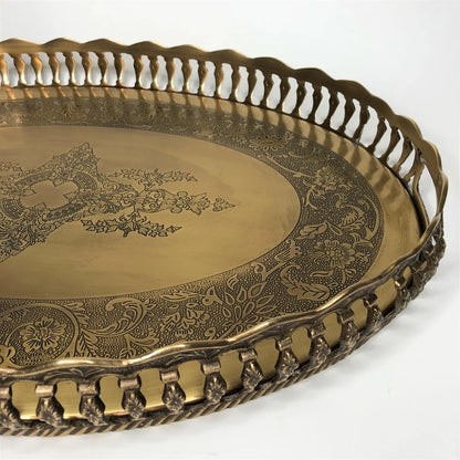 AC-T007 ANTIQUE BRASS DECOR OVAL TRAY WITH HANDLES