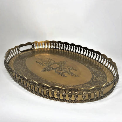 AC-T007 ANTIQUE BRASS DECOR OVAL TRAY WITH HANDLES