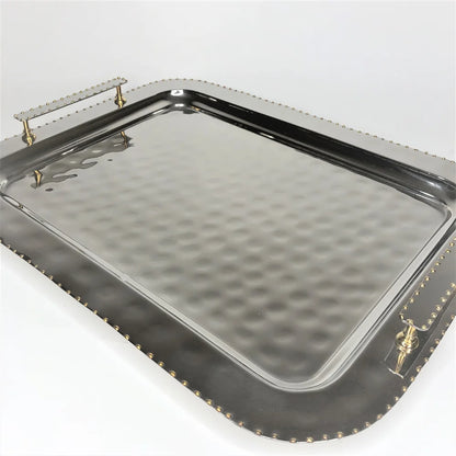 AC-T008 BEAD DECOR RECTANGULAR TRAY WITH HANDLES