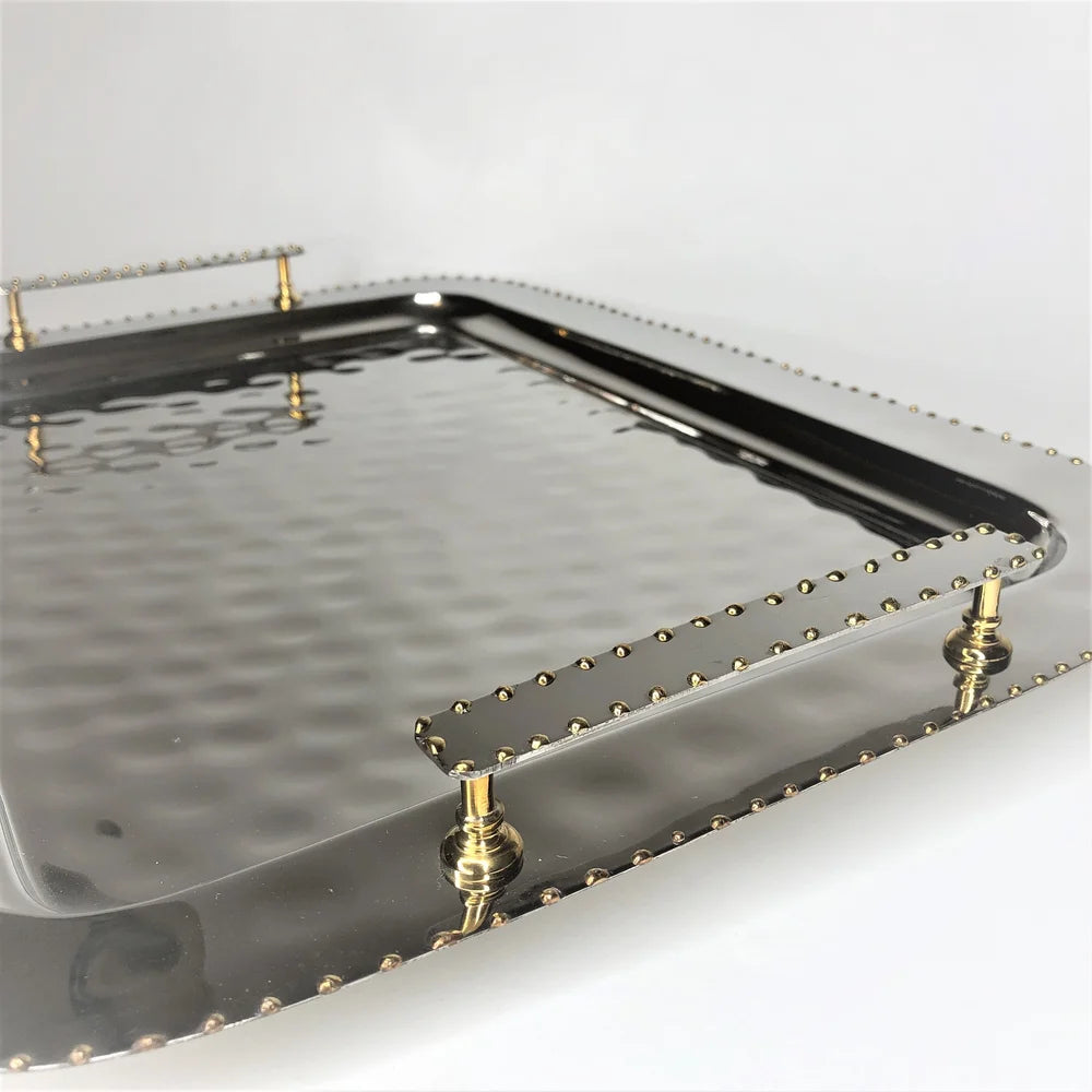 AC-T008 BEAD DECOR RECTANGULAR TRAY WITH HANDLES