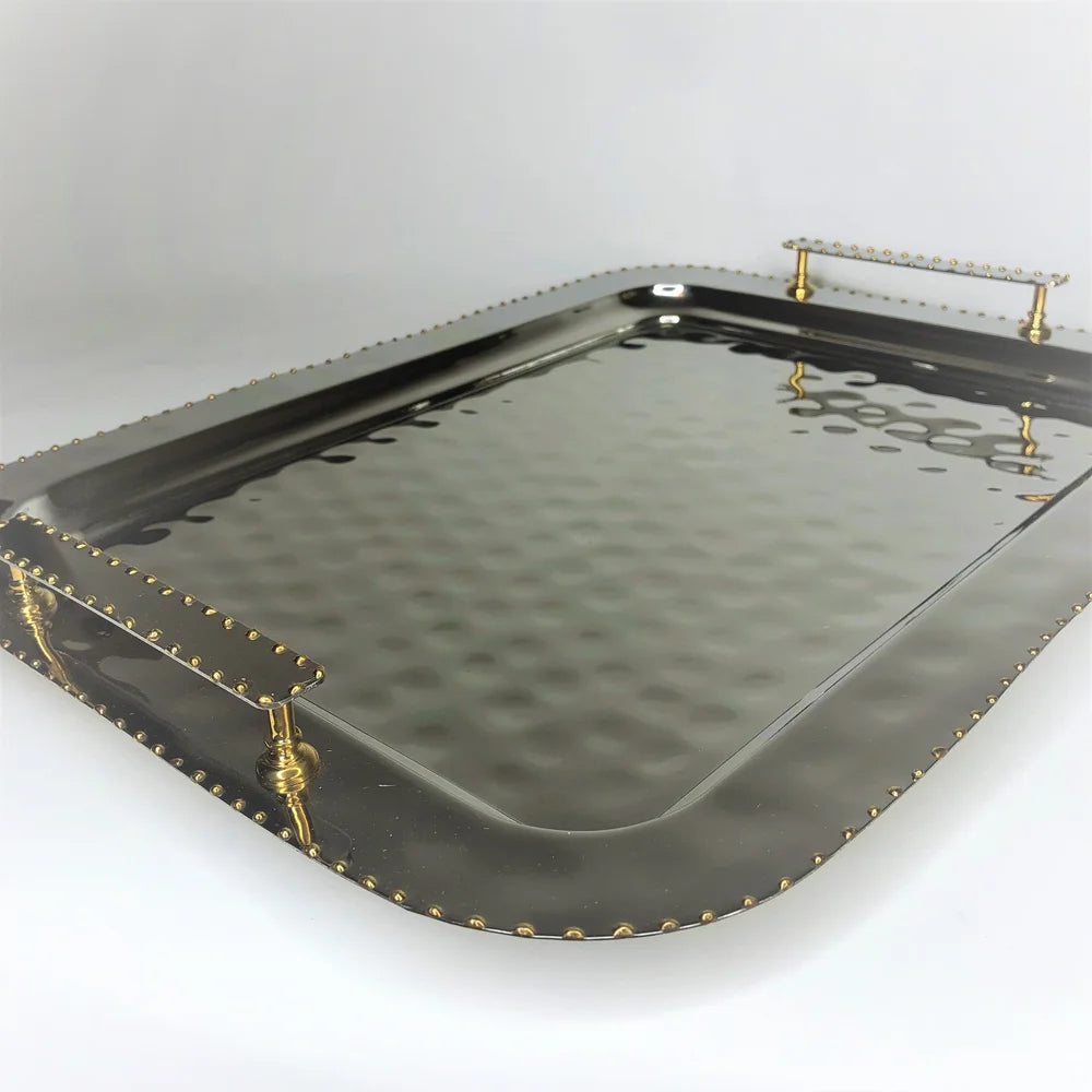 AC-T008 BEAD DECOR RECTANGULAR TRAY WITH HANDLES