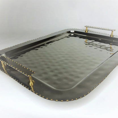 AC-T008 BEAD DECOR RECTANGULAR TRAY WITH HANDLES