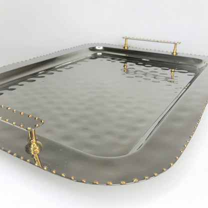 AC-T008 BEAD DECOR RECTANGULAR TRAY WITH HANDLES