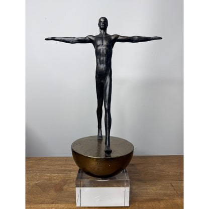 SC002 MAN BRONZE BALANCE SCULPTURE WITH CRYSTAL BASE