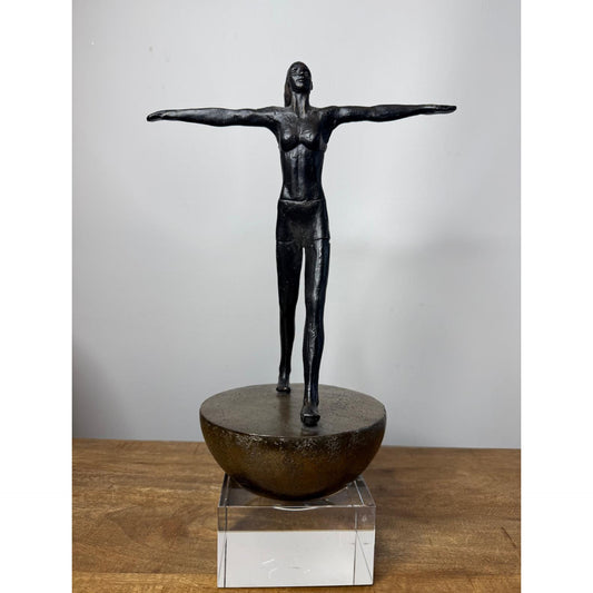 SC-003 WOMAN BRONZE BALANCE SCULPTURE WITH CRYSTAL BASE