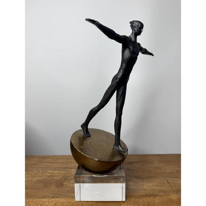 SC002 MAN BRONZE BALANCE SCULPTURE WITH CRYSTAL BASE