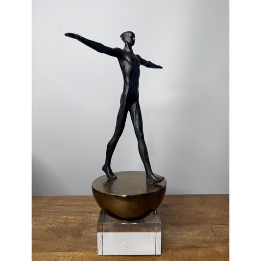 SC-002 MAN BRONZE BALANCE SCULPTURE WITH CRYSTAL BASE