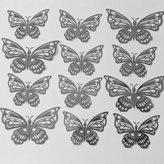 METALLIC BUTTERFLY DECORATION SILVER- 12 PIECES (Copy)